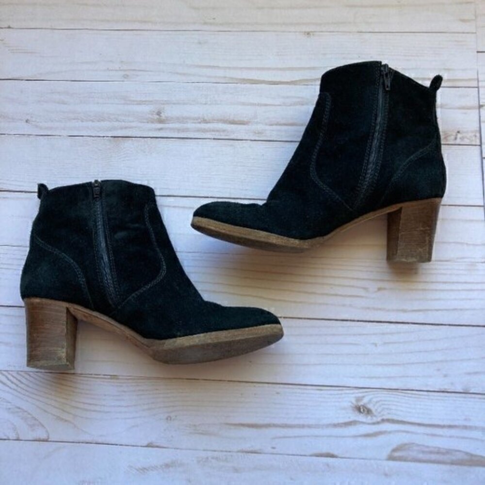J. Crew Black Genuine Suede Heel Booties Sz 7